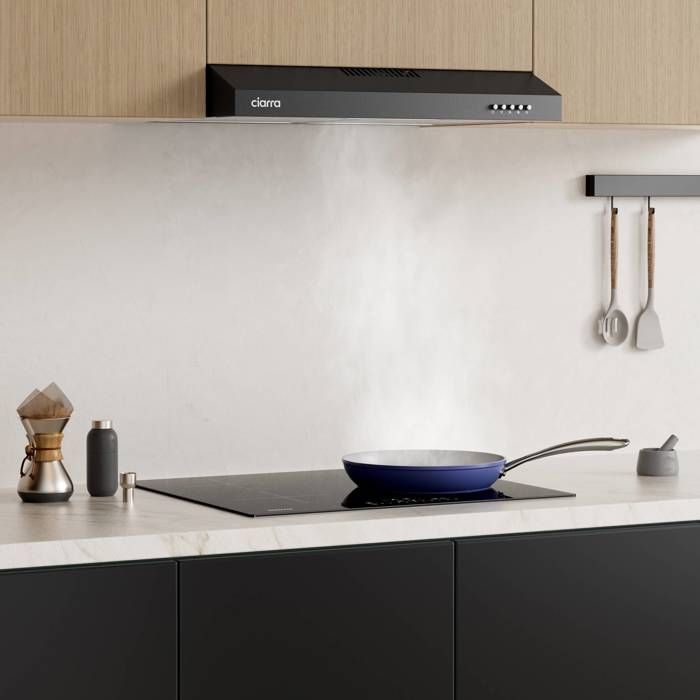 CIARRA Hotte Casquette 60cm 220m³/h Classe A+ 3 vitesses Evacuation&Recyclage Hotte de Cuisine Encastrable Visière Noir – Image 2