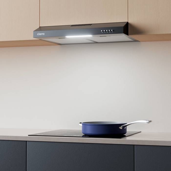 CIARRA Hotte Casquette 60cm 220m³/h Classe A+ 3 vitesses Evacuation&Recyclage Hotte de Cuisine Encastrable Visière Noir – Image 3