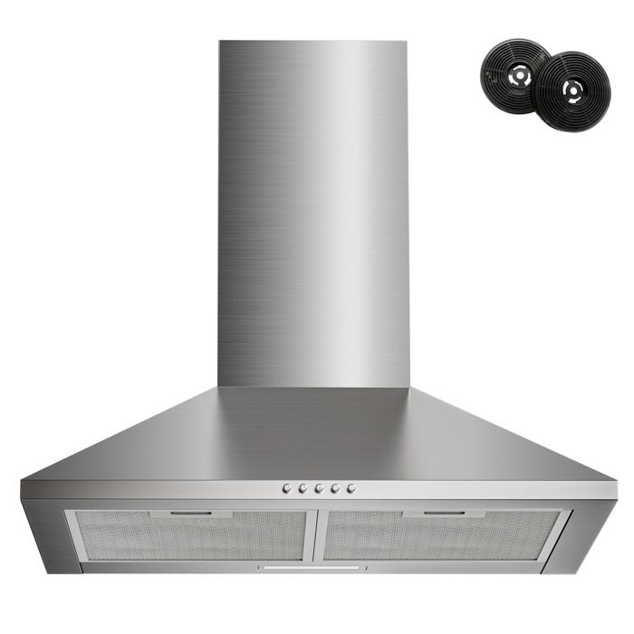 FIREGAS Hotte Aspirante Murale 60cm, 308 m³/h, Avec LED, 3 vitesses, Filtres à Charbon, Inox