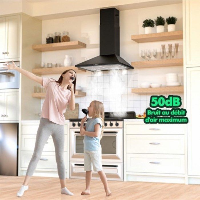 FIREGAS Hottes Aspirantes 60cm 368m³/h-Evacuation ou Recyclag-Hotte Murale-Noir-Classe énergétique A++ – Image 4