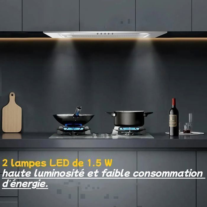 Hotte Aspirante Encastrée - Hotte de Cuisine Intégrée - 300m³/h - 52cm - Evacuation ou Recyclage - Inox - 3 Vitesses – Image 2