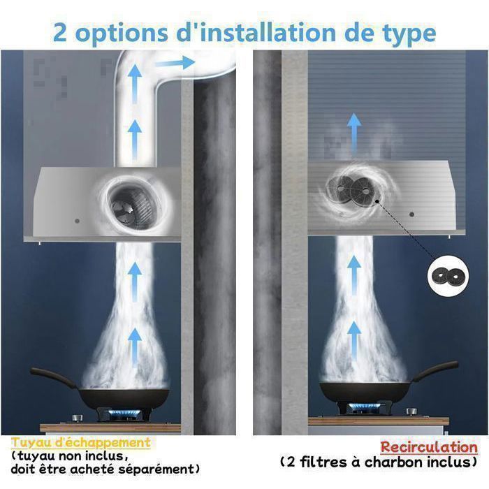 Hotte Aspirante Encastrée - Hotte de Cuisine Intégrée - 300m³/h - 52cm - Evacuation ou Recyclage - Inox - 3 Vitesses – Image 4