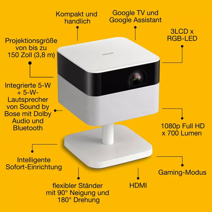 Epson EF-71 Lifestudio Flex tragbarer Laserprojektor 700 Lumen FHD HDMI Weiß – Bild 2