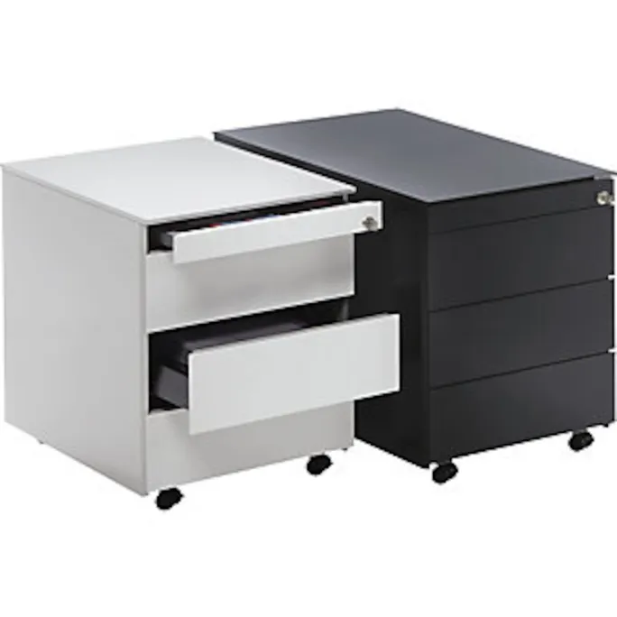 Schubladencontainer mit Rollen, 570x600mm, Stahlplatte, 3 Schubladen, weiß/rot – Bild 2