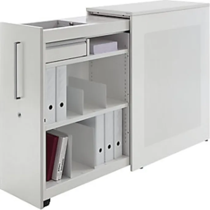 Hochauszugschrank, Thekenelement links stehend, Höhe 1250 mm, lichtgrau – Bild 3