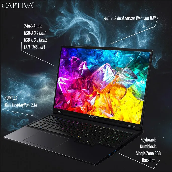 Captiva Highend Gaming R92-281 16" WQXGA Ryzen 9 9955HX 64GB/2TB SSD RTX5080 Win11 – Bild 5